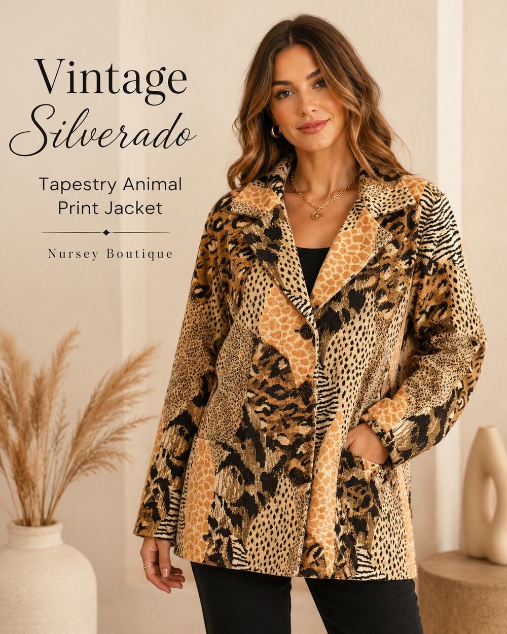 Vintage 90s Silverado Animal Print Tapestry Jacket Blazer Made USA M L